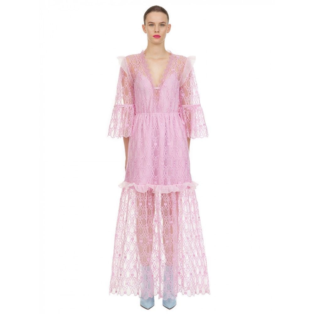 Self-Portrait Pink Lace Maxi Dress